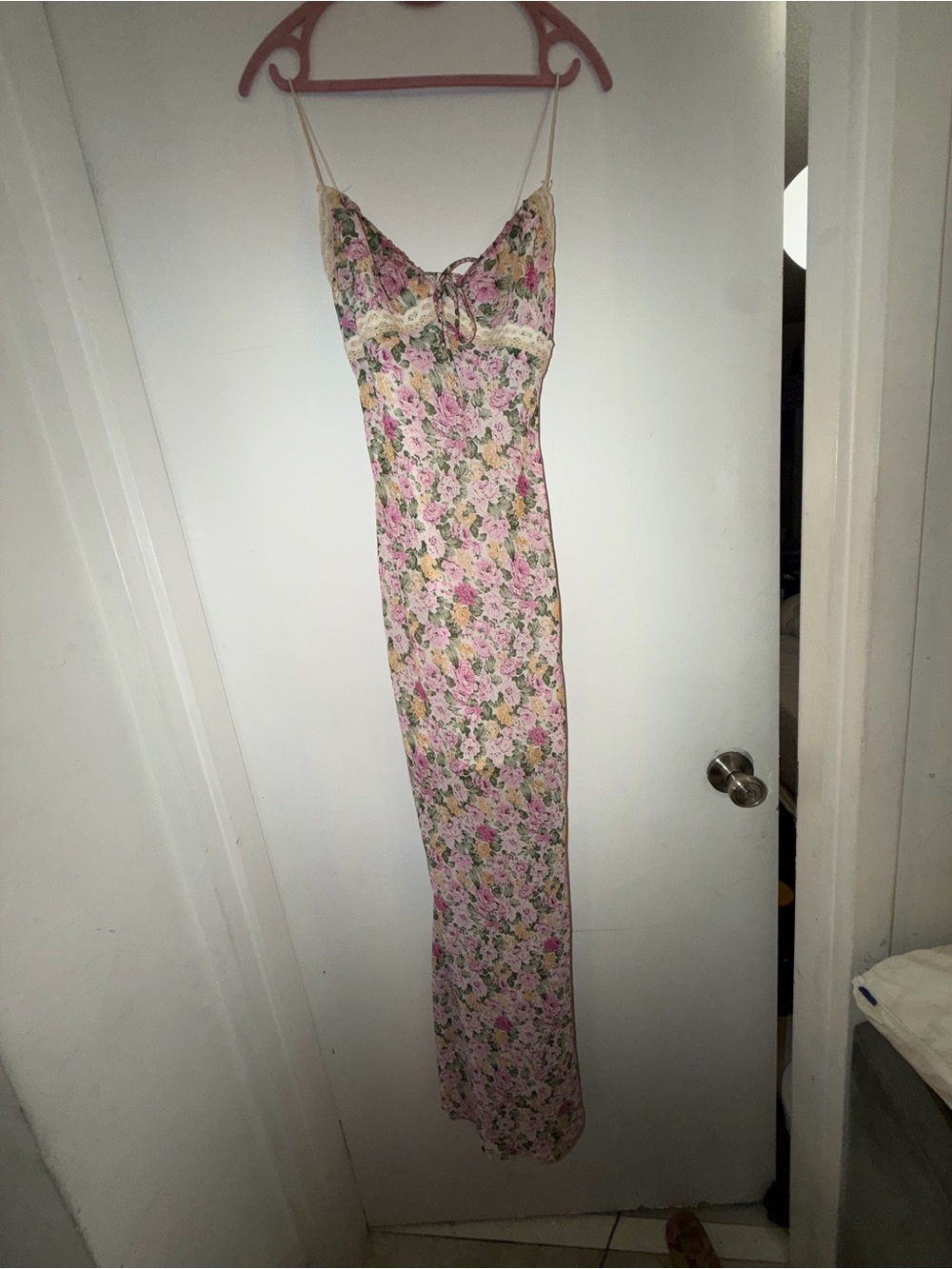 Princess Polly Pink Floral Lace-Trim Maxi Slip Dress